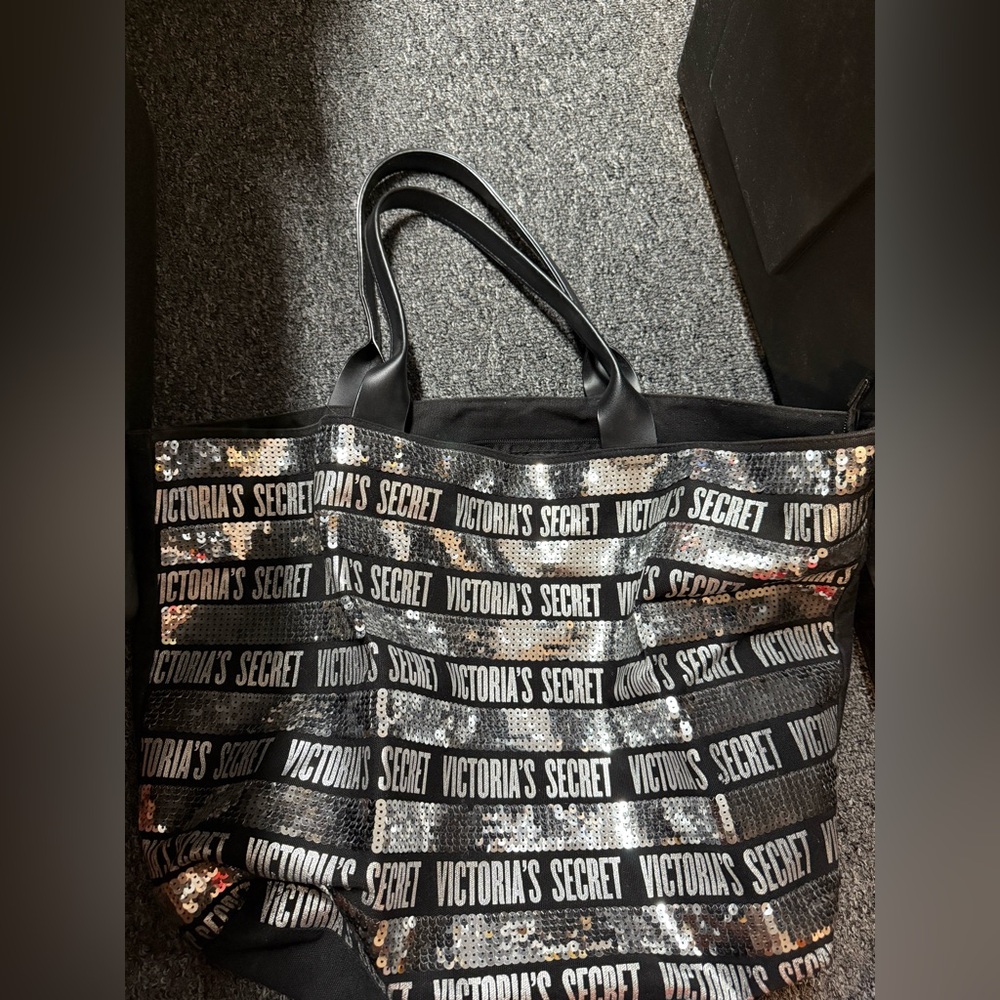 Victoria's Secret Silver and Black Sequin Tote